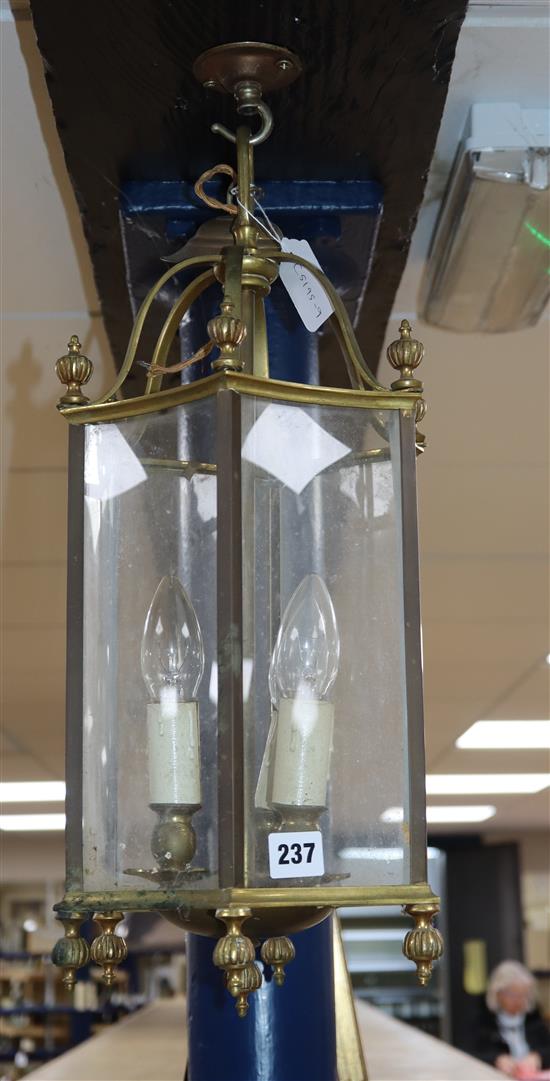 A brass hexagonal hall lantern